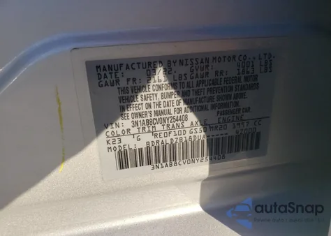 2022 Nissan Sentra Sv из США, поврежденный, VIN 3N1AB8CV0NY254408